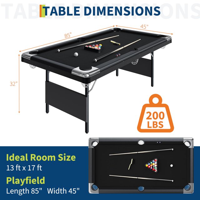 GloryStar 6Ft/7Ft Folding Pool Table, Portable Pool Table, Billiard Table Set Includes Balls, Cues, Chalks and Brush, for Family Game Room, Adult Rrec Room, Basements
