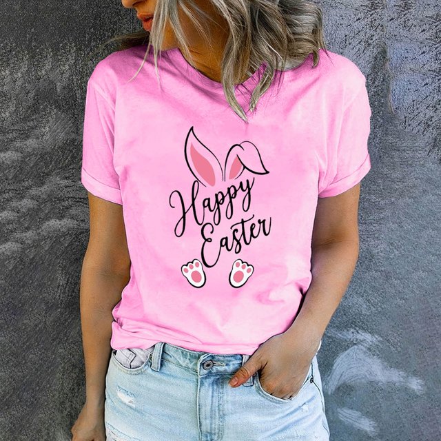 EGNMCR Chemise de Pâques pour Femmes Imprimé de Pâques T-shirt Col Rond Mode et Confortable Haut à Manches Courtes Col Rond/chemise T-shirt pour Femmes