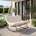 thumbnail image 3 of Indoor Outdoor Patio Rocking Glider Chair – 450 lbs Capacity – Weather-Resistant Rattan, UV-Proof Cushion & soft Toy Fleece Upholstery – Sturdy Rubber Wood & Reinforced Steel Frame, 3 of 6