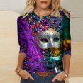 thumbnail image 2 of Penkiiy T-shirt Blouse Décontractée à Manches 3/4 et Col Rond pour Femmes, Impression Mode Mardi Gras, 2TG Multicolore, 2 of 5