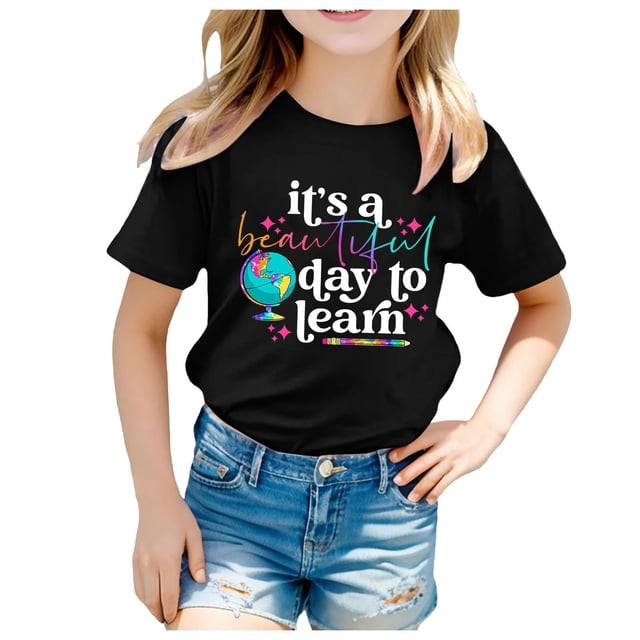 TZEWGL T-Shirts For Child Back To School Season Printed Short Sleeve Crewneck Clothes For Baby size 2-4T