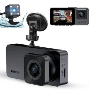 Cam avant et arrière Dash, TSV 3 Caméra double Dash Channel, 1080P HD Caméra de voiture écran DVR Cam de secours avec vision nocturne