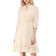 thumbnail image 2 of INSPIRE CHIC Robe A-Line en Mousseline Smockée pour Femme à Ourlet Volanté Superposé Manches 3/4 TG Beige, 2 of 8