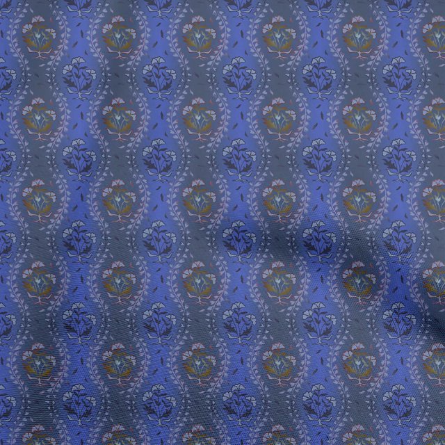 oneOone Velvet Blue Fabric Leaves Craft Projects Decor Fabric Printed By The Yard 58 Inch Wide