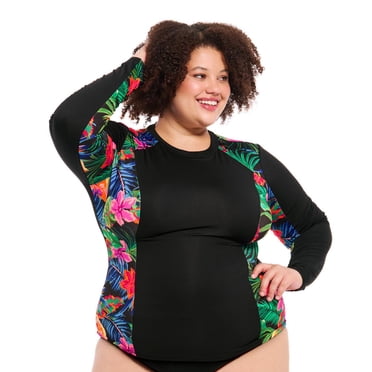 Krista Plus Women's Full Coverage Floral Long Sleeve Rash Guard Swim Shirt