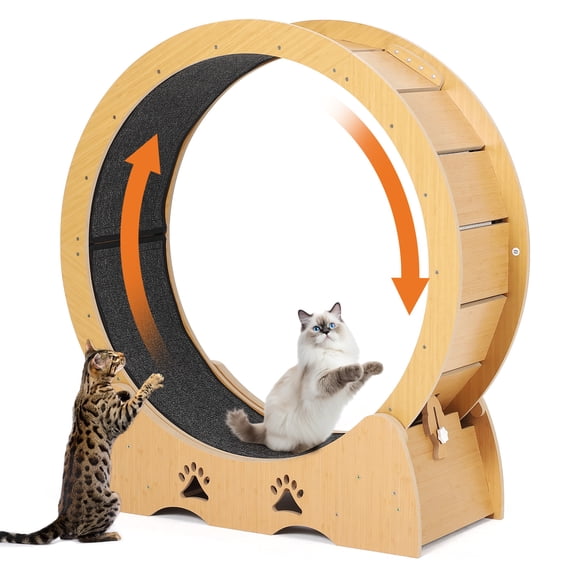 Roue d'Exercice pour Chat – 34 Pouces Silencieuse en Bois – Tapis Roulant Intérieur – Sentier Tapis Antidérapant – Marche et Entraînement – Bois Naturel