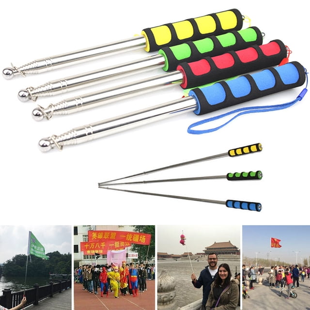 Lubelski 140/200cm Flag Pole with Lanyard Multi-section Non-slip Handle Comfortable Grip Teaching Pointer Stick Stainless Steel Telescopic Banner Flagpole Tour Guide Flagpole