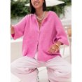 thumbnail image 3 of FOCUSNORM Women Autumn Knit Cardigan Half Sleeve Round Neck Solid Color Button Up Knitwear, 3 of 8