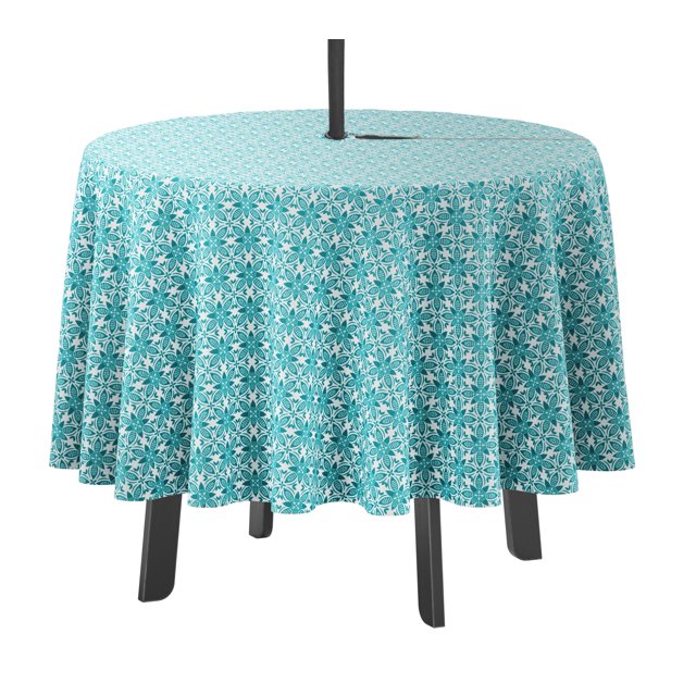 Vargottam Indoor/OutdoorRoundTablecloth 58 InchTablecloth with Umbrella Hole & Zip- Waterproof TableCloth TableCovers for Backyard Table -Turquoise Blue