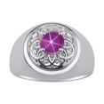 thumbnail image 1 of RYLOS Men's Rings Sterling Silver Designer Gypsy 7MM Round Gemstone & Diamond Ring Star Ruby July Birthstone Rings Size 10, 1 of 7