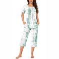 thumbnail image 1 of Rbaofujie Chemise de Nuit pour Femme à Col Rond, Imprimée, Manches Courtes, Ensemble Chemise de Nuit et Pantalon, Tenue de Détente, Pyjama avec Poches, Chemises de Nuit pour Femmes, 1 of 6