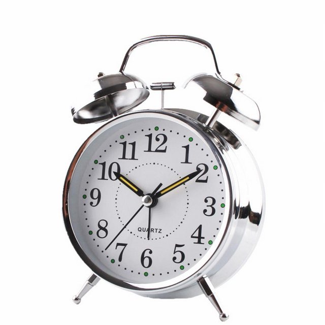 Bedside Traditional Classic Saxon Wind Up Double Bell Alarm Clock Chrome