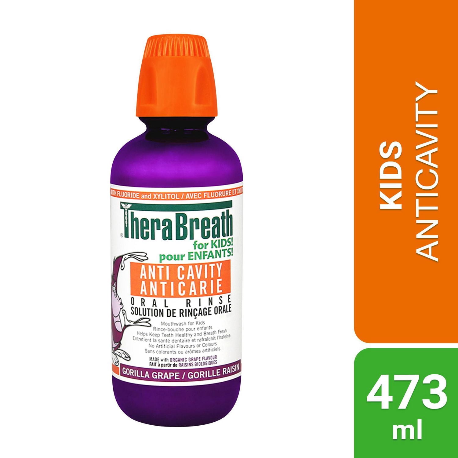 TheraBreath Oral Rinse for Kids! Anti Cavity Gorilla Grape 473ml