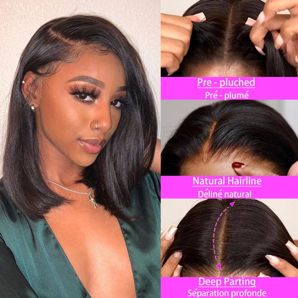 VYCRAVE 14 Inch Bob Wig Human Hair 13x4 HD Transparent Lace  display picture 2