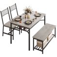 thumbnail image 2 of Space-Saving 4 Piece Dining Table Set – Rectangular Kitchen Table with Chairs, Storage Bench, Wine Rack & Shelf – Modern Metal Frame Furniture for Apartment, Small Spaces, Grey, 2 of 8
