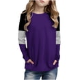 thumbnail image 1 of Posijego Girls Striped Long Sleeve Shirts Kids Round Neck Color Block Tunic Tops Spring T-Shirts Size 4-14 Years, 1 of 6