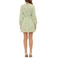 thumbnail image 3 of INSPIRE CHIC Robe Midi Courte Trapèze pour Femme à Col en V, Imprimé Floral, Taille Élastique, Boutonnée, TP Vert Pâle, 3 of 6