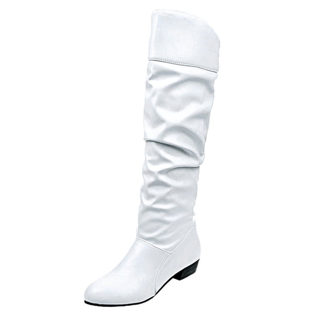 Babysbule Chaussures pour Femmes en Liquidation, Bottes Hautes à Enfiler pour Femmes à Talon Carré de Couleur Unie, Bottes Hauteur Genou à Bout Rond
