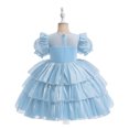 thumbnail image 4 of Penkiiy Robe de Fête d'Anniversaire Longue pour Tout-Petites Filles en Tulle Filet avec Nœud et Volants 3-4 Ans Bleu, 4 of 9