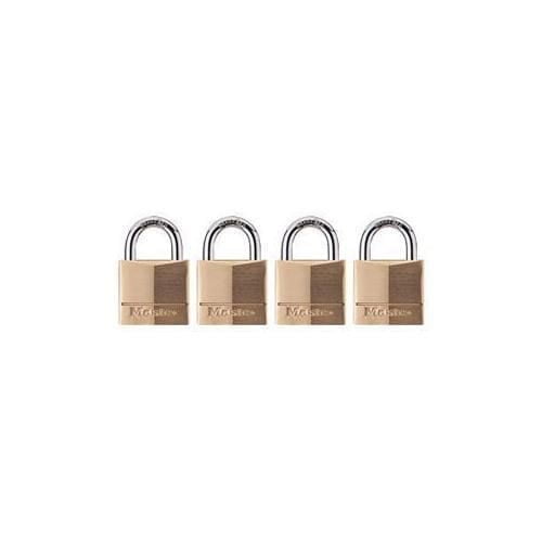 Master Lock Corps en Laiton Massif 1-9/16” Padlock Ensemble de Quatre avec Corps en Laiton Massif de 40 mm de Large et Manilles en Acier Trempé de 6 mm, avec Cylindres à 4 Broches pour Résister à la Cueillette et Clés de la Même Façon pour Plus de Commodité, Montré Orienté vers l'Avant sur Fond Blanc.