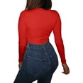 thumbnail image 4 of Women Long Sleeve Crop Tops Half Turtleneck Solid Color Slim Pullovers, 4 of 8