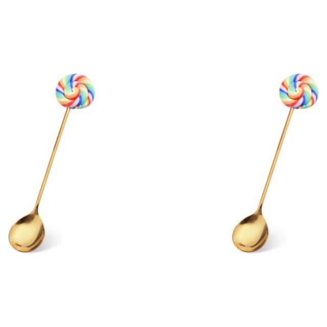 Transemion 1/2/3/5 Cartoon Adorable Restaurant Hotel Tableware Portable Washable Stainless Steel Stirring Mixing Dinnerware Cake Flatware Candy Spoon Rainbow 2PCS