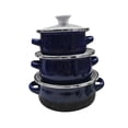 thumbnail image 3 of GUOOL 3 Pieces Enamel Mini Pot Set Gifts Deep Double Handle Home Kitchen Pots Home dark blue, 3 of 9