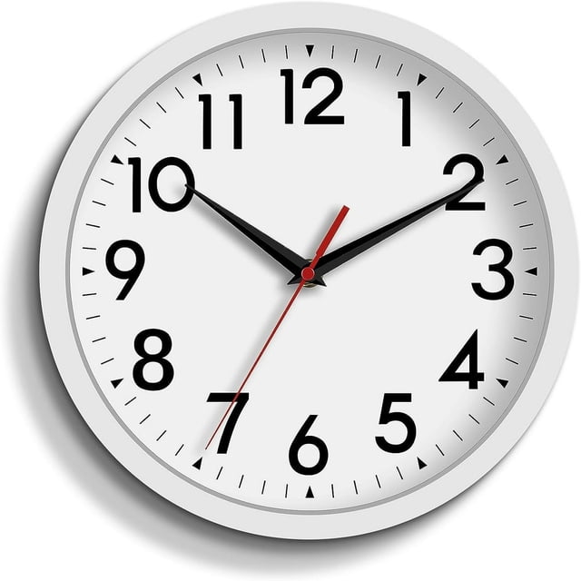 YOPTOP Wall Clock Modern Wall Clocks Battery Operated 10 Inch Simpel Silent Non-Ticking Clock Decorative for Kitchen Office Outdoor Bedroom Living Room School Classroom,white