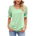 thumbnail image 1 of Penkiiy Hauts pour Femmes Été Décontracté Manches à Volants Col Carré T-Shirts L Vert Menthe, 1 of 8