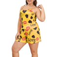 thumbnail image 1 of WTXUE Ensembles de Pyjama pour Femme / Ensembles de Pyjama Grande Taille Ensemble de Pyjamas Décontractés pour Femmes Plus Cœur & Imprimé Haut à Col Rond & Shorts à Taille Élastique Deux Ensembles / 2 Pcs Jaune 5TG, 1 of 7