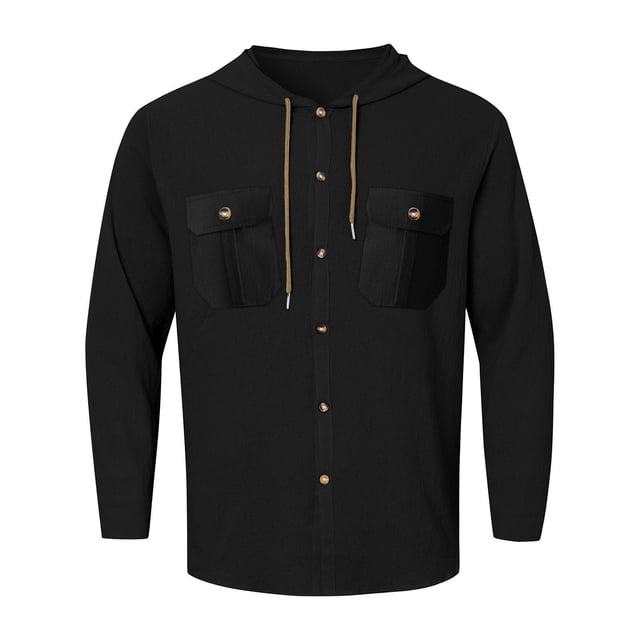 Chemise à Manches Longues pour Homme, Décontractée, Unie, Cardigan de Vacances, Chemises à Capuche, Hauts