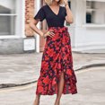 thumbnail image 1 of Jusqu'à 65 % de Réduction! Robes de Mode d'Été pour Femmes 2024 Grande Taille pour Manches Courtes Col en V Boho Imprimé Floral Ceinture Taille Haute Basse à Volants Robe Maxi Cocktail, 1 of 7