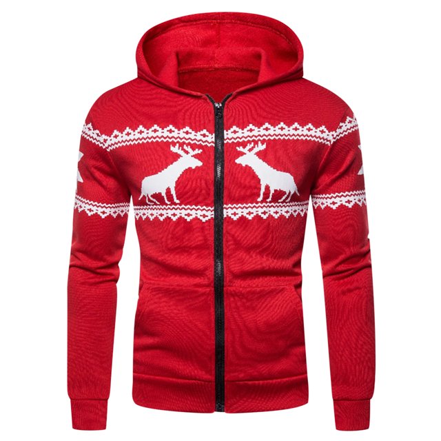 Cardigan à Capuche Zippé Imprimé Faon de Noël pour Hommes