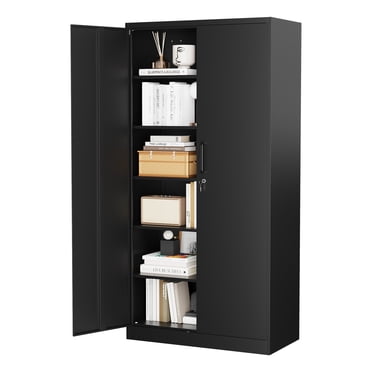 STANI Armoire de Rangement de Garage en Métal avec 2 Portes et 5 Tablettes Ajustables - Armoires à Dossiers/outils Verrouillables en Acier de 71 Pouces pour Bureau, Maison, Gym, École