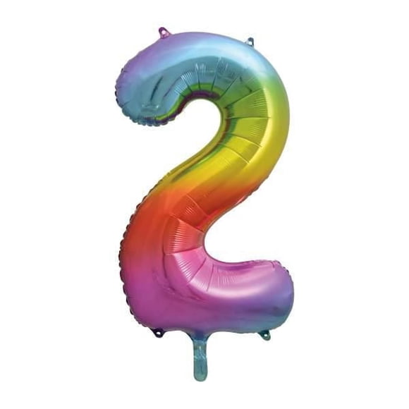 Ballon en aluminium arc-en-ciel, en forme de numéro 2, 34"
