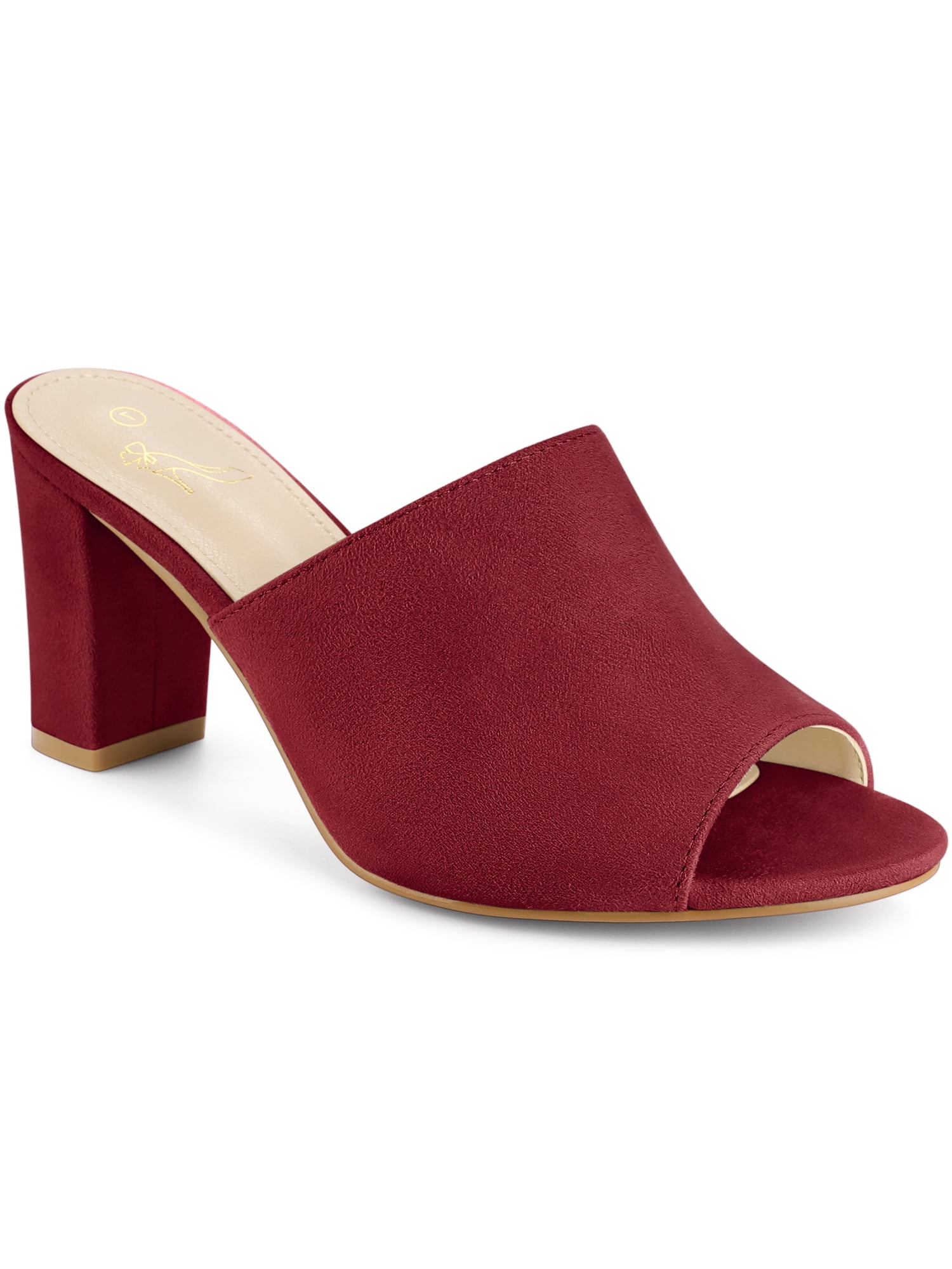 BLISSFUL STEP Mules à Talons pour Femmes à Enfiler Sandales à Talon Bloc Bourgogne 9,5
