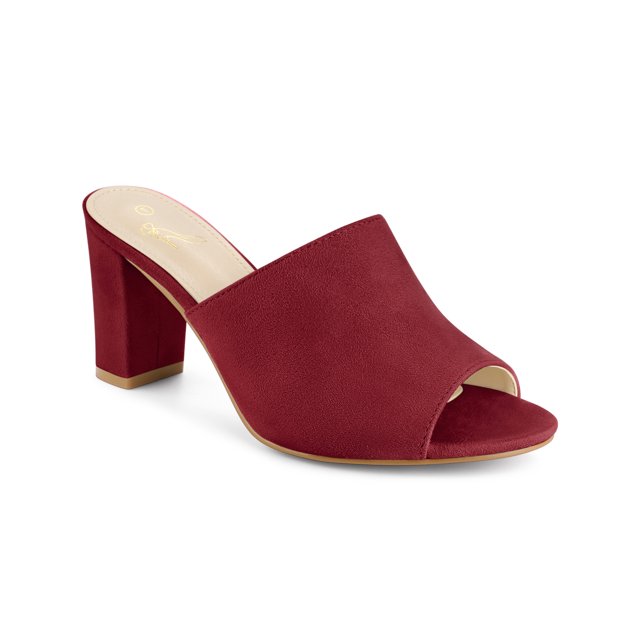 BLISSFUL STEP Mules à Talons pour Femmes à Enfiler Sandales à Talon Bloc Bourgogne 9,5