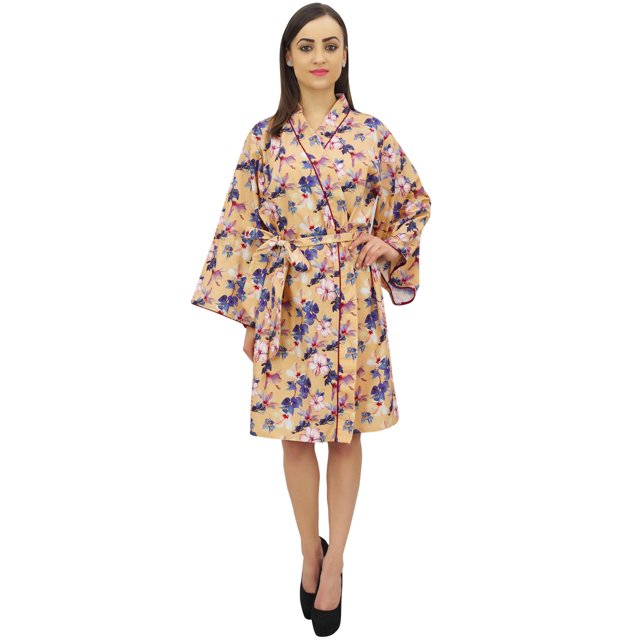 Bimba Kimono de Demoiselle d'Honneur à Manches Longues Imprimé Floral pour Femme, Robe Cache-Cœur Wrap - 20