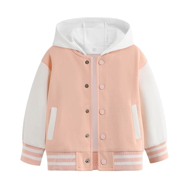 WEIYLL Boy's Tops Child Autumn Spring Long Sleeved Color Block Baseball Hooded Pink Outwear Jackets for 1-2 Years