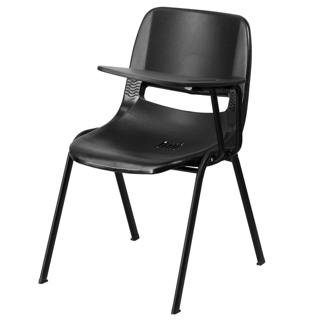 Bowery Hill Plastic Classroom Chair in Black with Left Arm Tablet