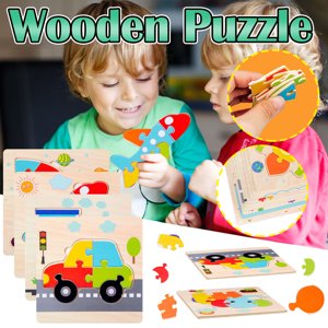 Dvkptbk Balle de réflexion 4Pcs Tableau d'appariement de jouets pour enfants en bois de Puzzle éducatif de la géométrie