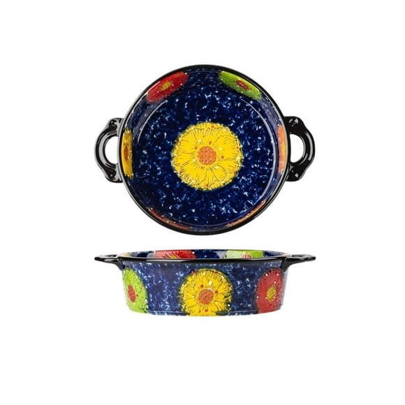 950ml Large Capacity Multifunctional Casserole Dish Ceramic Round Double Ear Vintage Oven Baking Dish