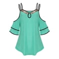 thumbnail image 4 of Yuyuzo Cold Shoulder Tops for Women Plus Size Ruffle Short Sleeve Shirts Keyhole V Neck Pleated Irregular Hem Blouses, 4 of 6