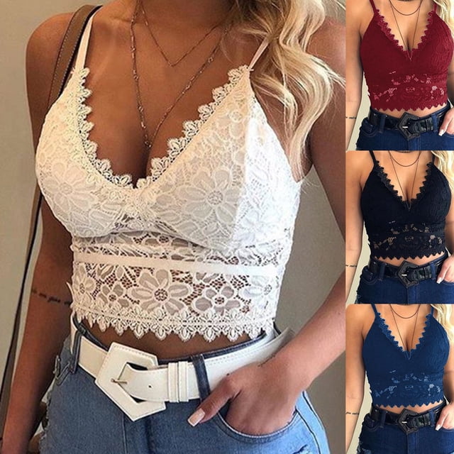 Femmes Femmes Soutien-Gorge Léger Camisole en Dentelle à Encolure en V à Bonnets Triangulaires Soutien-Gorge Sans Armatures Brassière Noir 2TG