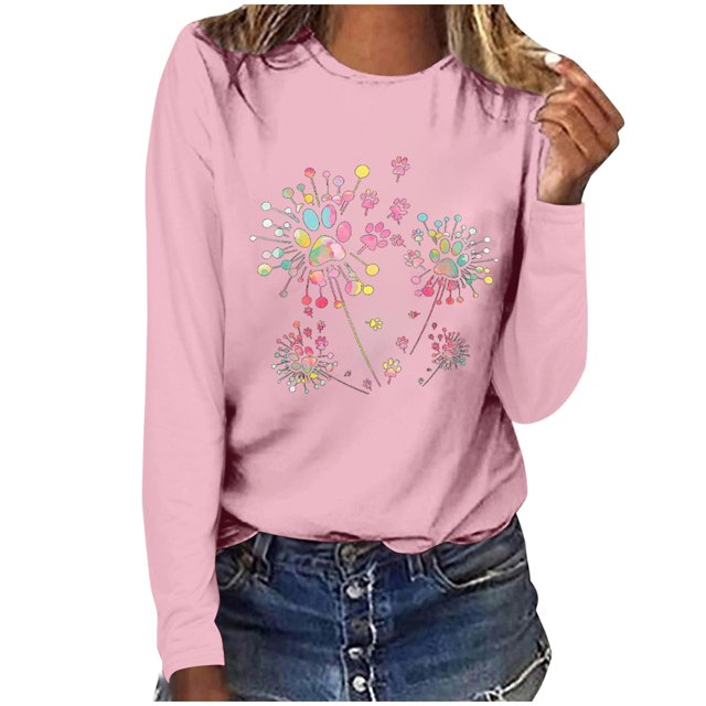 Pisexur Hauts d'Automne pour Femmes Mode Mignon T-Shirt Imprimé Graphique Hauts Col Rond Manches Longues Chemises pour Femmes Habillées Décontractées Sorties Hauts Confort Polyvalents Légers T-Shirts