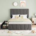 thumbnail image 1 of Twin Size Bed Frame with Adjustable Headboard and 2 Storage Drawers, Soft Upholstered Platform Bed Frames with Wooden Slats Support, No Box Spring Needed, Dark Grey, 1 of 8