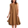 thumbnail image 1 of AherBiu Robe Midi Basique Décontractée d'Été pour Femmes en Coton et Lin Sans Manches à Col Ras du Cou avec Volants et Poches, 1 of 6