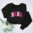 thumbnail image 2 of Culottes pour Femmes Chandail Maman Femmes Surdimensionné Paillettes Patch Maman Chandails à Col Rond Maman Imprimé Manches Longues Ample Mode Chandail TP Noir, 2 of 7