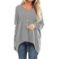 thumbnail image 1 of Women Long SLeeve V Neck Irregular Hem Tunic Top, 1 of 5