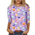 thumbnail image 2 of UPPADA Bunny T-Shirts de Pâques pour Femmes Lapin Oeuf Imprimé T-Shirts Manches 3/4 Col Rond T-Shirts d'Été Décontractés Mignons T-Shirts Graphiques Chandail Confortable Haut Violet,TG, 2 of 5